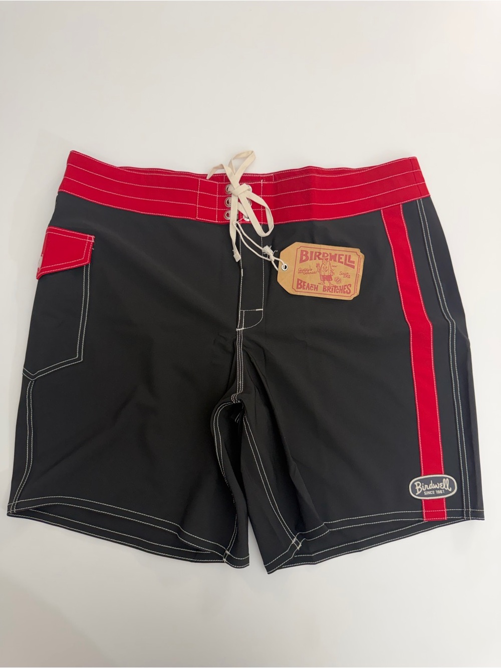 Birdwell 808 Mono Stripe Boardshorts Size 38 Black Red